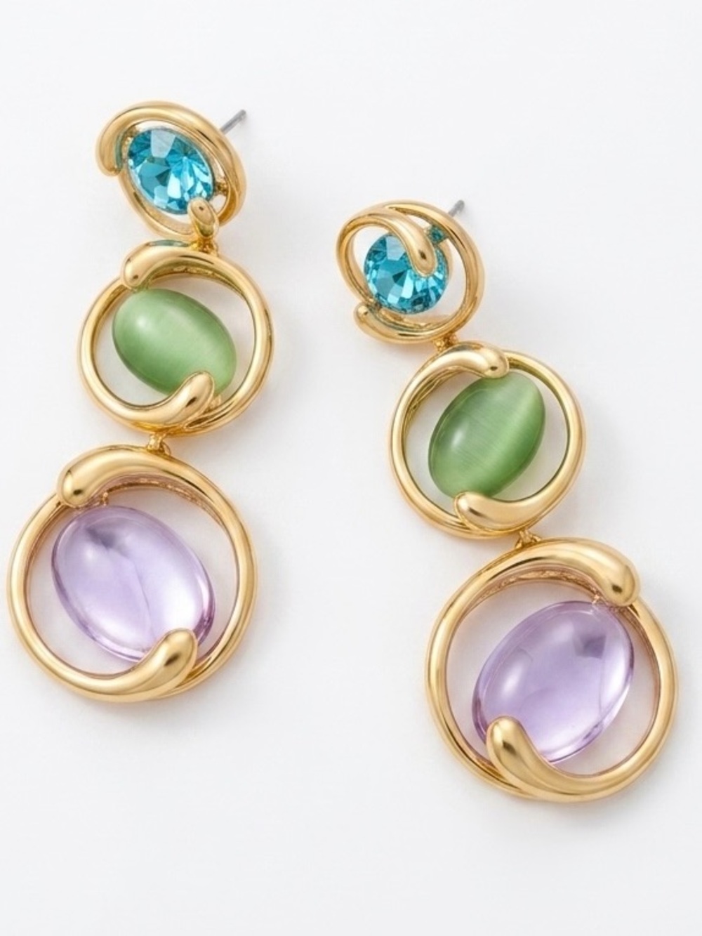 French Collection 14K Gold Plated Triple Tier Austrian Crystal Drop Earrings